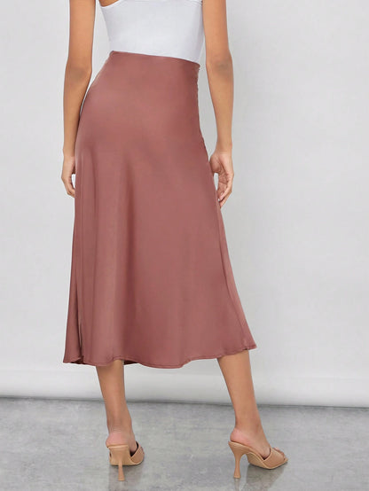 BizChic Black Solid Work Skirt With Zipper Detailing,Ladies Elegant Zipper Midi Skinny High Waist Black Plain Women Skirts,Spring/Summer,Casual Daily Wear