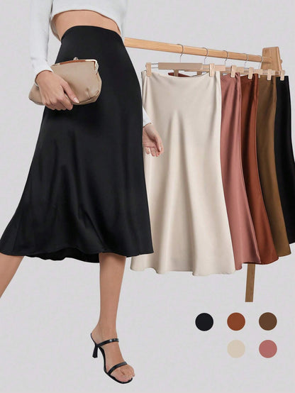 BizChic Black Solid Work Skirt With Zipper Detailing,Ladies Elegant Zipper Midi Skinny High Waist Black Plain Women Skirts,Spring/Summer,Casual Daily Wear