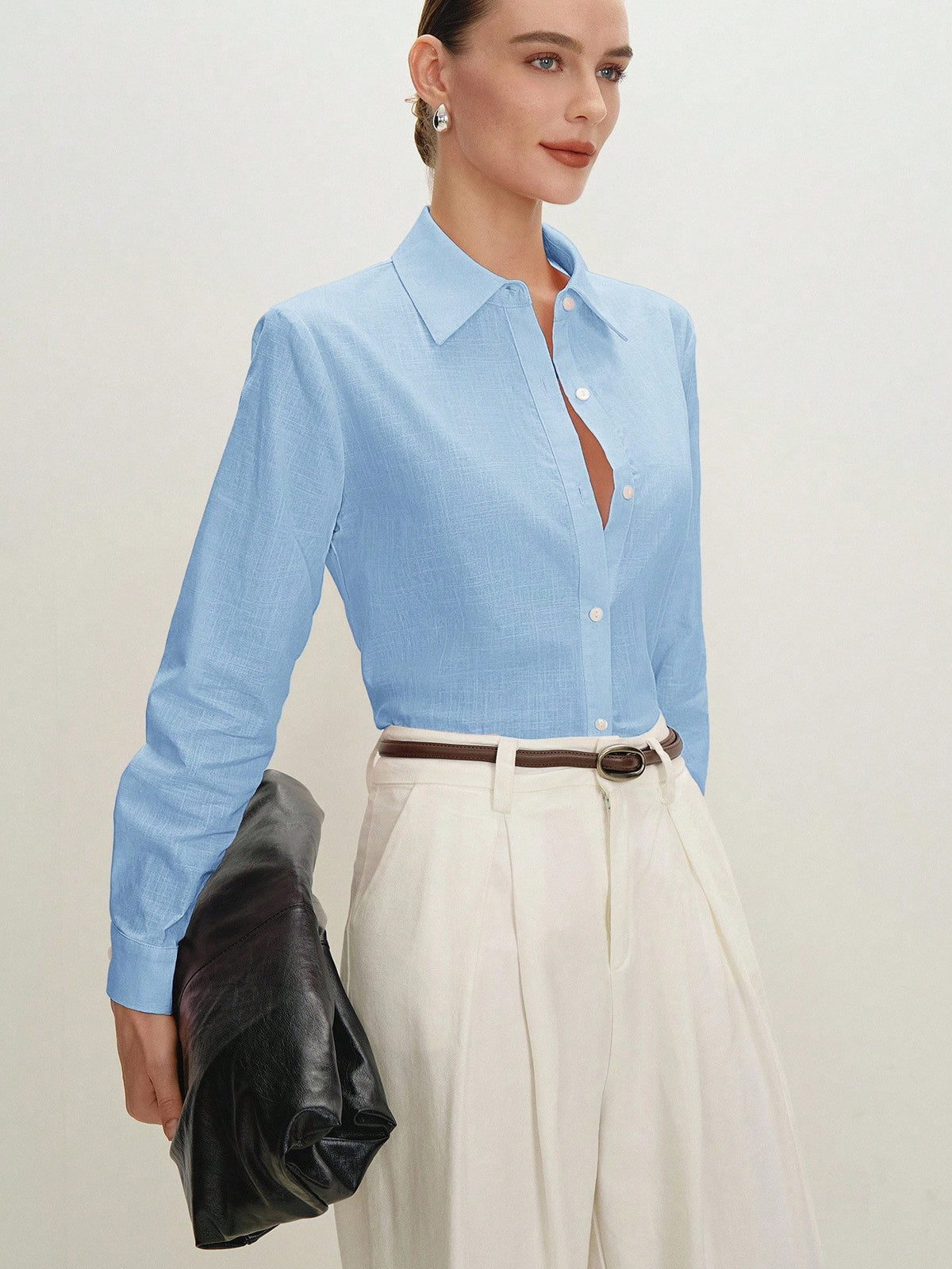 BizChic Long Sleeve Shirt, Business Formal, Vacation Style, Slouchy, Commute, Date, Daily, Vacation, Office, Slimming, Elegant, Versatile, Summer, Autumn, Halloween, Back To School, Party, Birthday, W