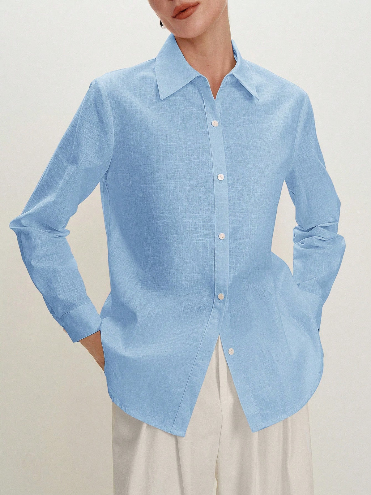 BizChic Long Sleeve Shirt, Business Formal, Vacation Style, Slouchy, Commute, Date, Daily, Vacation, Office, Slimming, Elegant, Versatile, Summer, Autumn, Halloween, Back To School, Party, Birthday, W