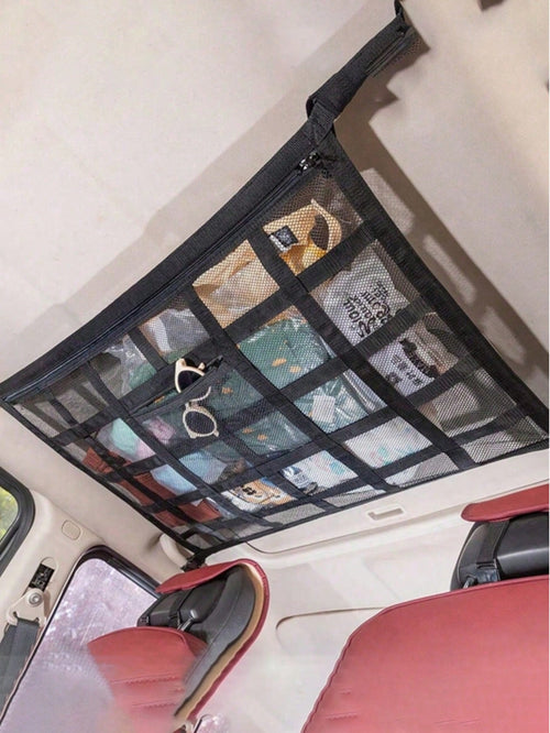 Black Car Ceiling Cargo Net, Reinforced Load-Bearing & Non-Sagging Dual-Layer Mesh Car Roof Storage Organizer, Car Ceiling Cargo Net, Car Roof Storage Organizer For Long-Distance Travel & Camping, Int