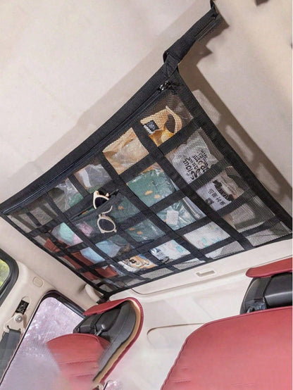 Black Car Ceiling Cargo Net, Reinforced Load-Bearing & Non-Sagging Dual-Layer Mesh Car Roof Storage Organizer, Car Ceiling Cargo Net, Car Roof Storage Organizer For Long-Distance Travel & Camping, Int