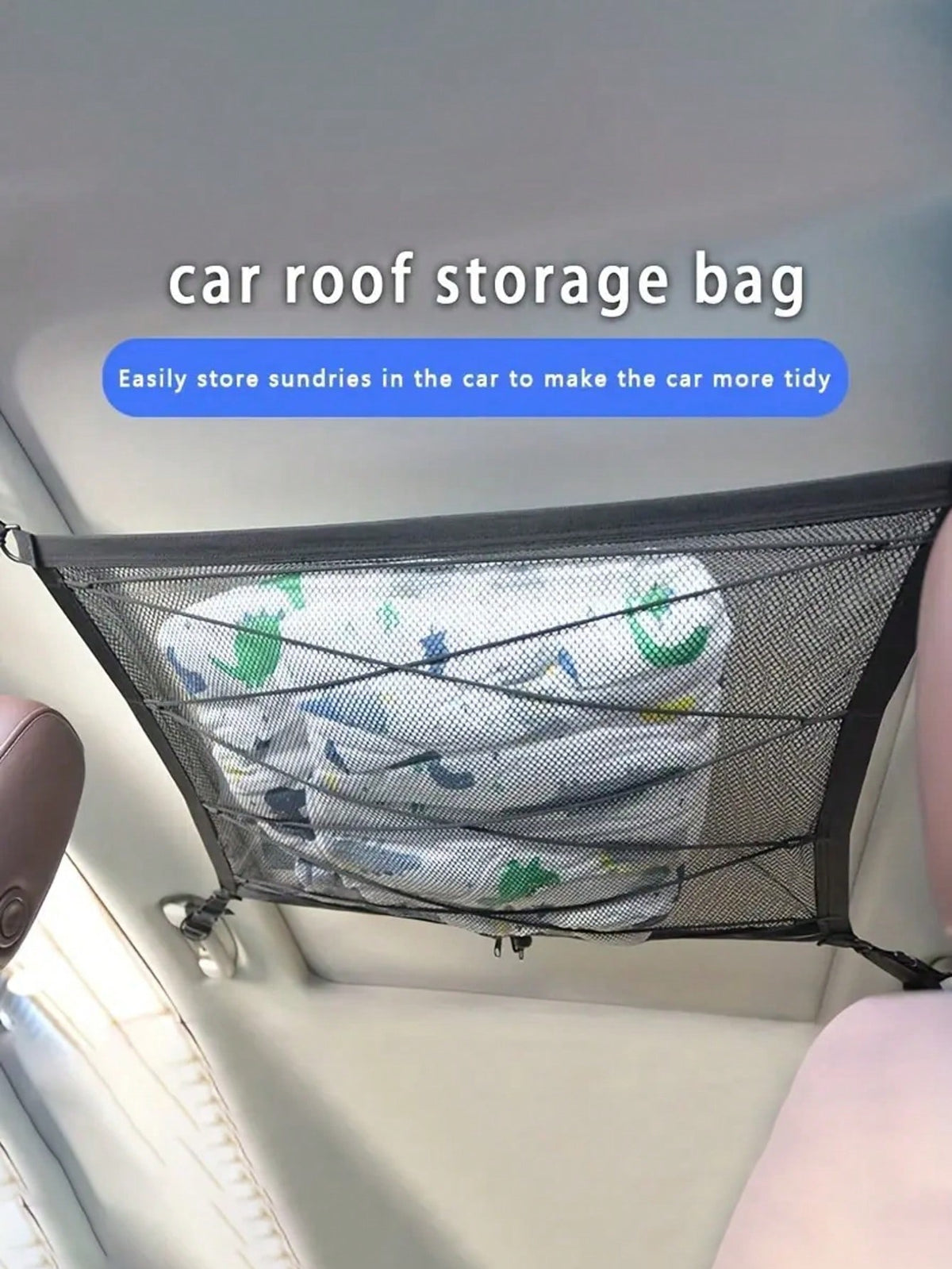 Black Car Ceiling Cargo Net, Reinforced Load-Bearing & Non-Sagging Dual-Layer Mesh Car Roof Storage Organizer, Car Ceiling Cargo Net, Car Roof Storage Organizer For Long-Distance Travel & Camping, Int
