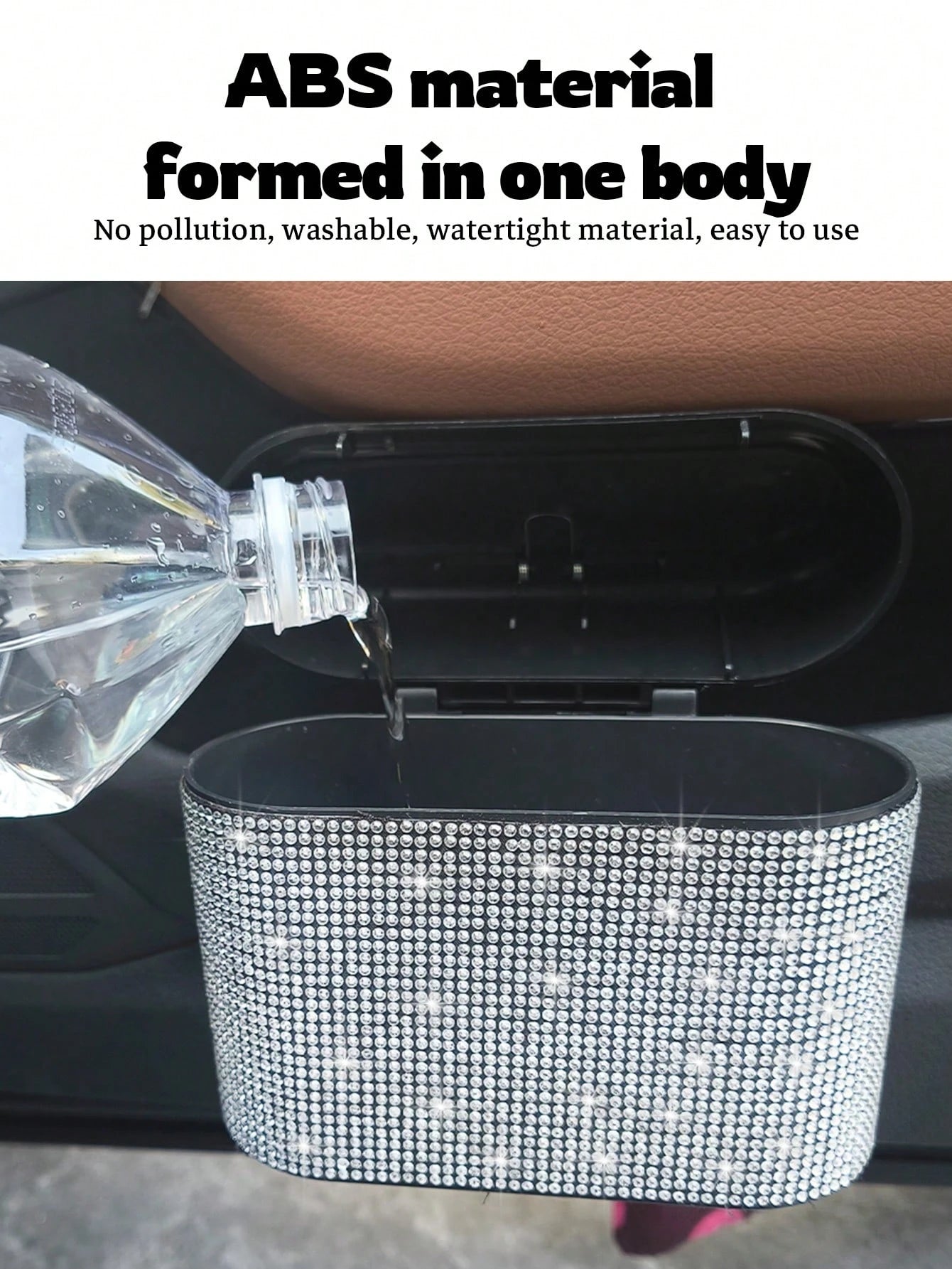 Black Car Trash Can With Rhinestone Design