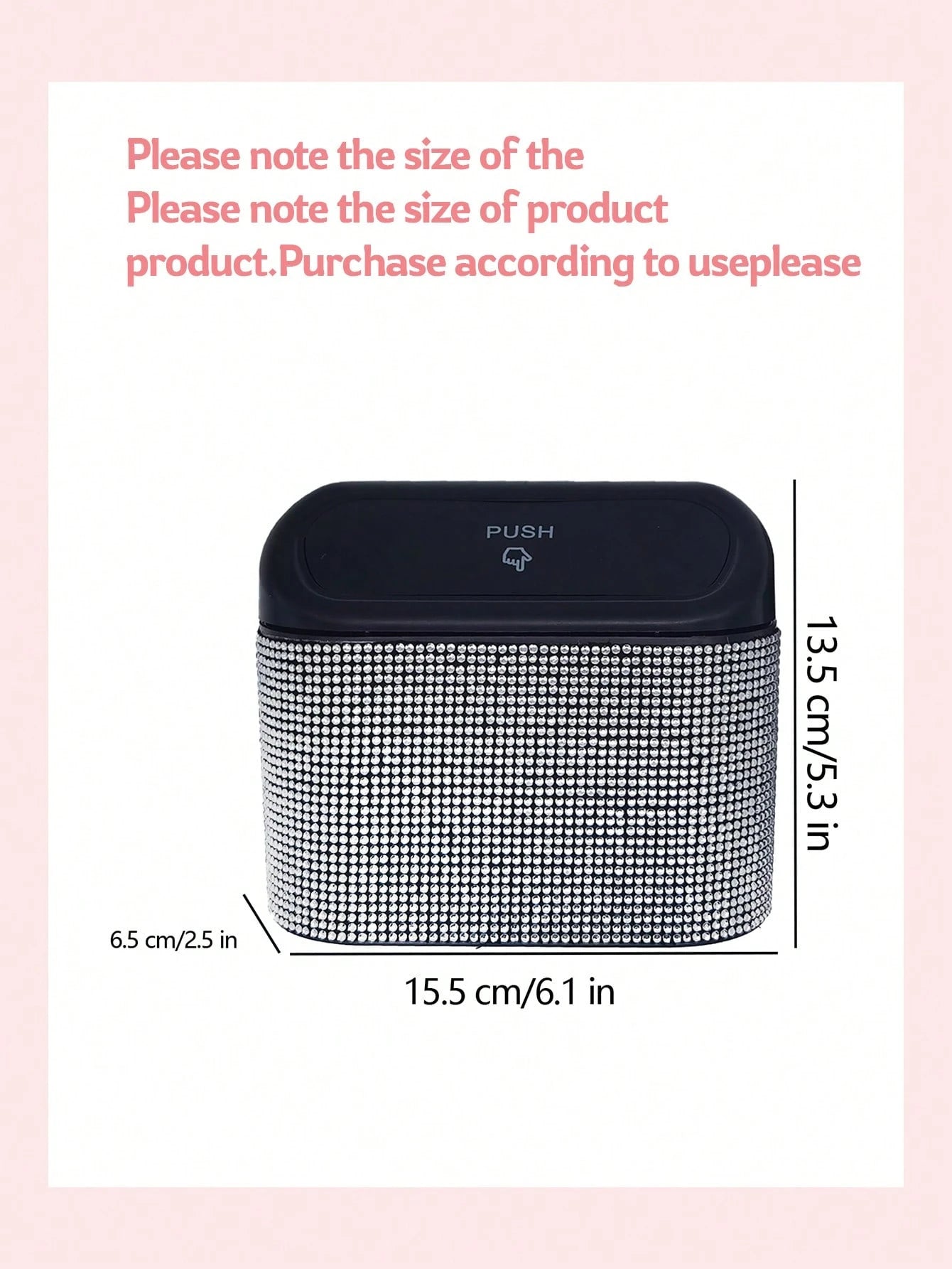Black Car Trash Can With Rhinestone Design
