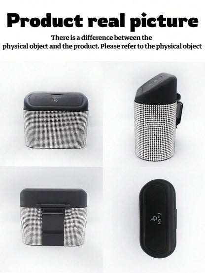 Black Car Trash Can With Rhinestone Design