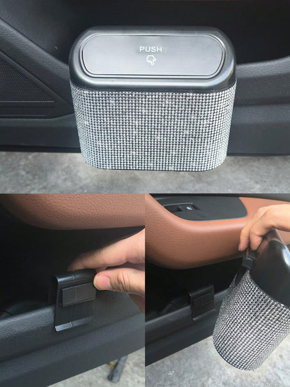 Black Car Trash Can With Rhinestone Design