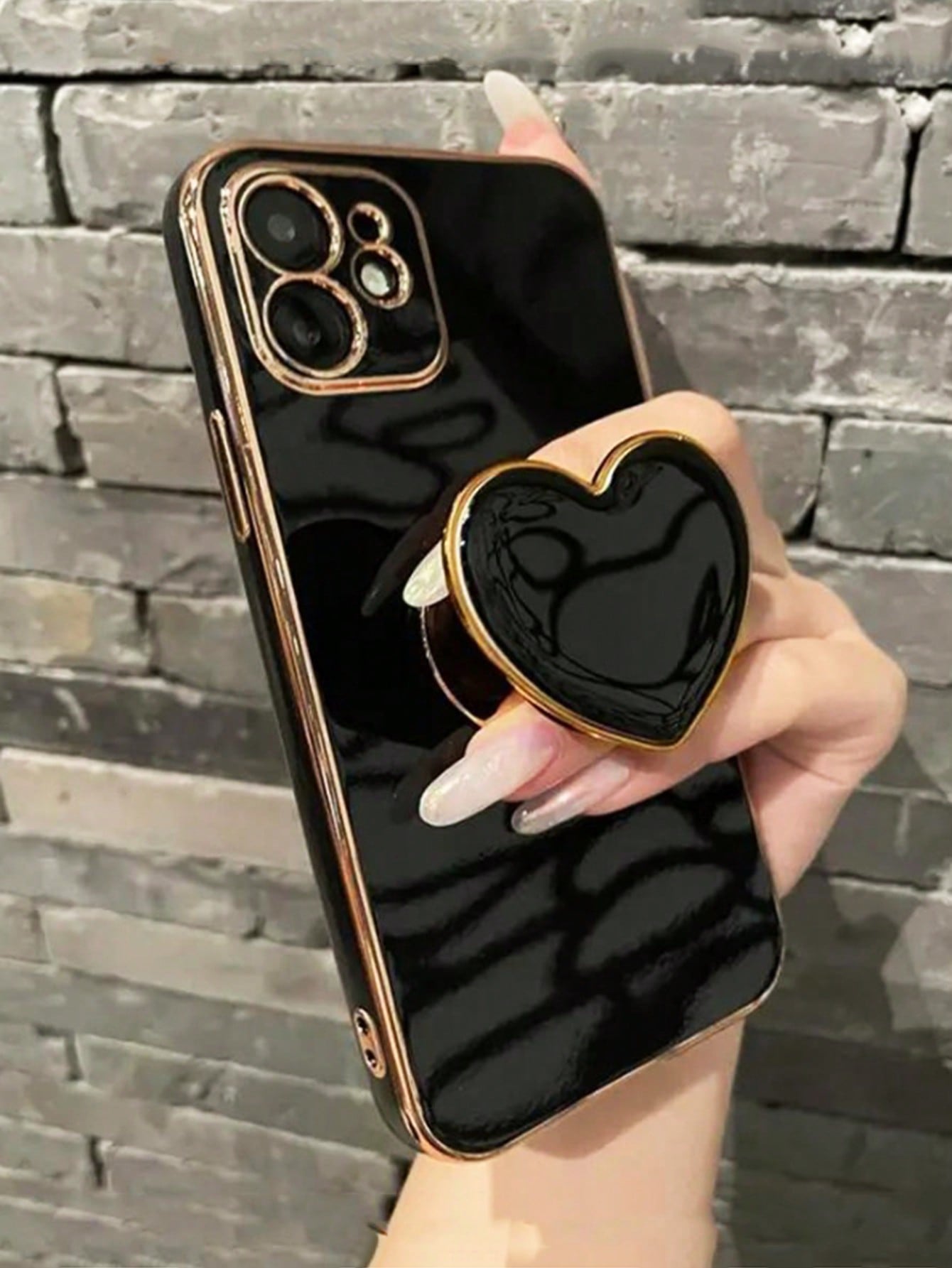 Black Heart-Shaped Element Shockproof Gold-Plated Heart-Shaped Stand And Gold-Plated Phone Case, Compatible With IPhone 17/16e/15/14/13/12/11/XS/XR/X/7/8 Plus/Pro Max, Galaxy S25/S24U/S23/A55/A54/A35