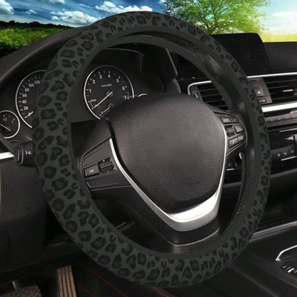 Black Leopard Print Cheetah Elastic Steering Wheel Cover, Non-Slip Breathable Neoprene Steering Wheel Covers, Women Leopard Car Accessories, Universal 15 Inch Fit Auto, Suvs, Truck