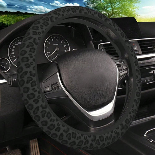 Black Leopard Print Cheetah Elastic Steering Wheel Cover, Non-Slip Breathable Neoprene Steering Wheel Covers, Women Leopard Car Accessories, Universal 15 Inch Fit Auto, Suvs, Truck