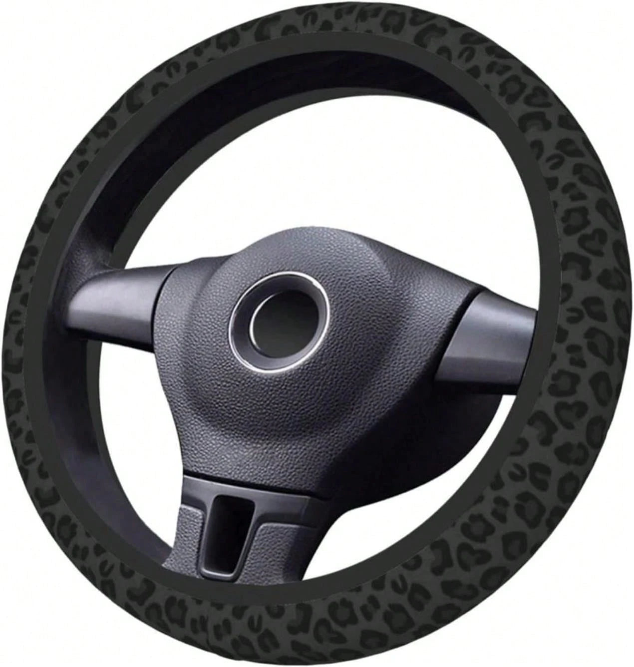 Black Leopard Print Cheetah Elastic Steering Wheel Cover, Non-Slip Breathable Neoprene Steering Wheel Covers, Women Leopard Car Accessories, Universal 15 Inch Fit Auto, Suvs, Truck