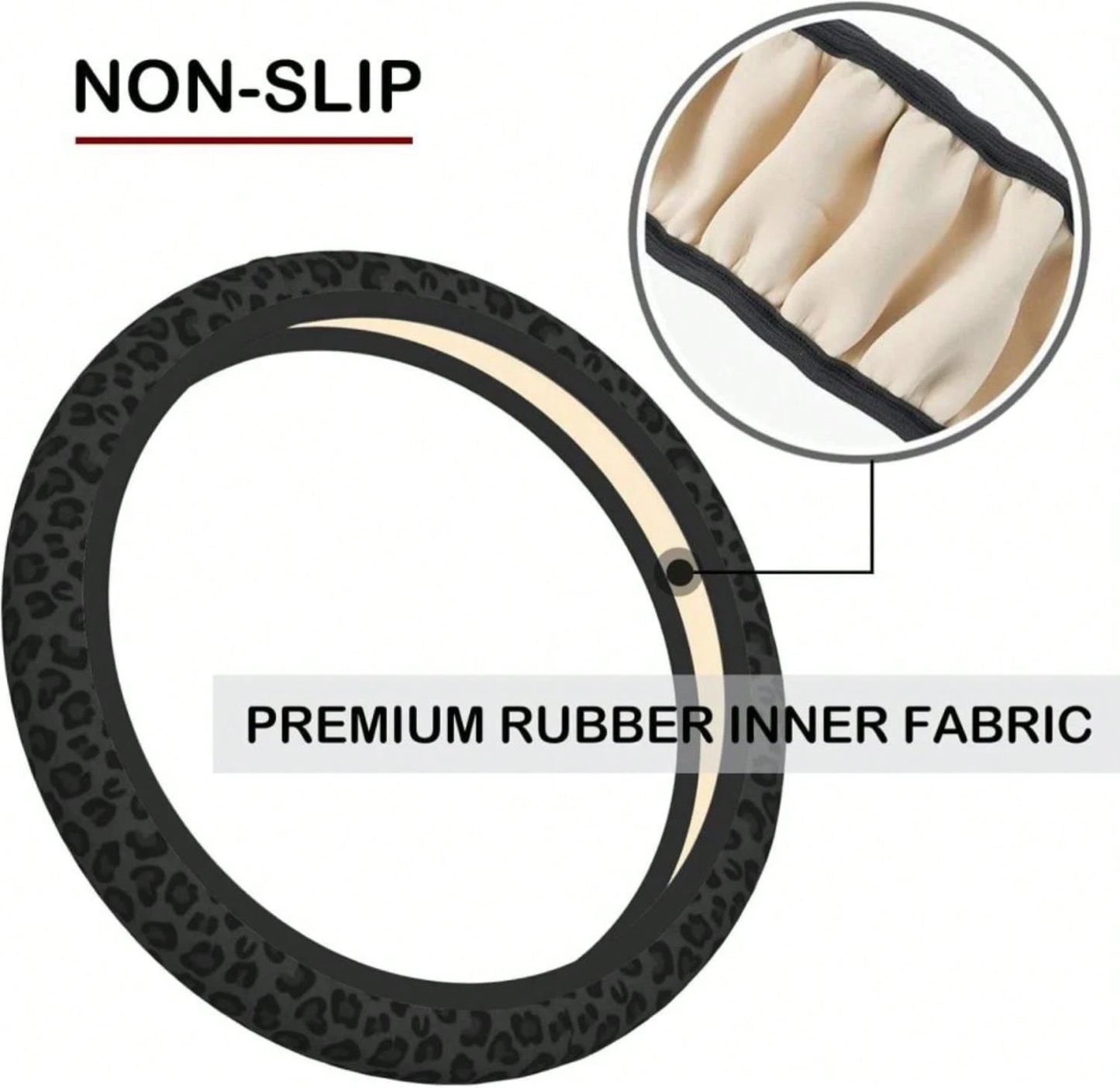 Black Leopard Print Cheetah Elastic Steering Wheel Cover, Non-Slip Breathable Neoprene Steering Wheel Covers, Women Leopard Car Accessories, Universal 15 Inch Fit Auto, Suvs, Truck