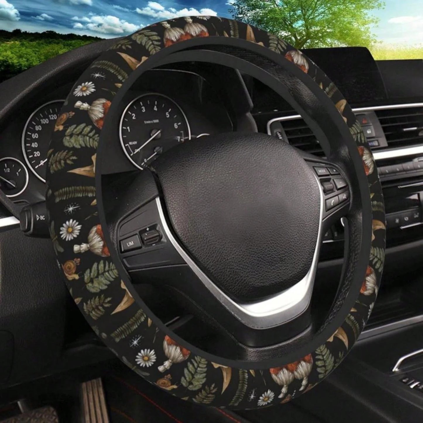 Black Leopard Print Cheetah Elastic Steering Wheel Cover, Non-Slip Breathable Neoprene Steering Wheel Covers, Women Leopard Car Accessories, Universal 15 Inch Fit Auto, Suvs, Truck