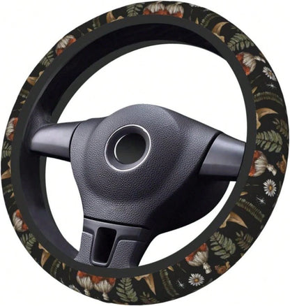 Black Leopard Print Cheetah Elastic Steering Wheel Cover, Non-Slip Breathable Neoprene Steering Wheel Covers, Women Leopard Car Accessories, Universal 15 Inch Fit Auto, Suvs, Truck