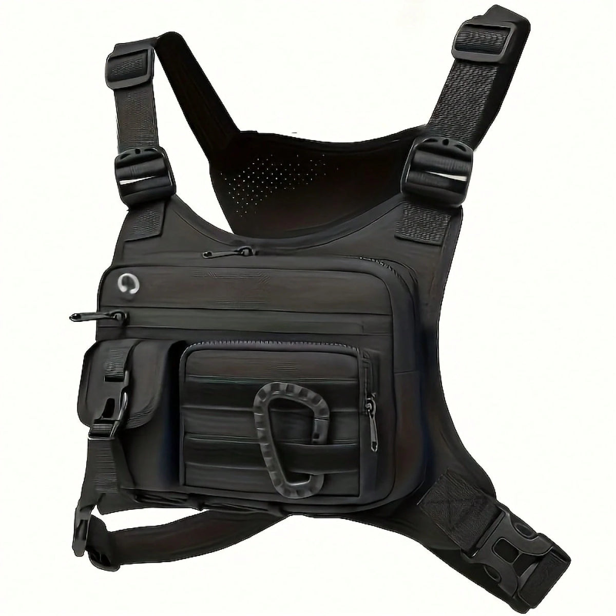 Black Tactical Chest Bag, Suitable For Both Men And Women- Adjustable Shoulder Strap, Multiple Pockets, Durable Zipper Storage, Suitable For Running