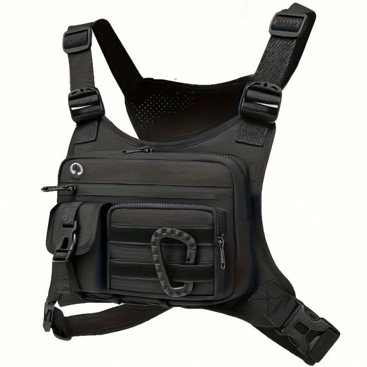Black Tactical Chest Bag, Suitable For Both Men And Women- Adjustable Shoulder Strap, Multiple Pockets, Durable Zipper Storage, Suitable For Running