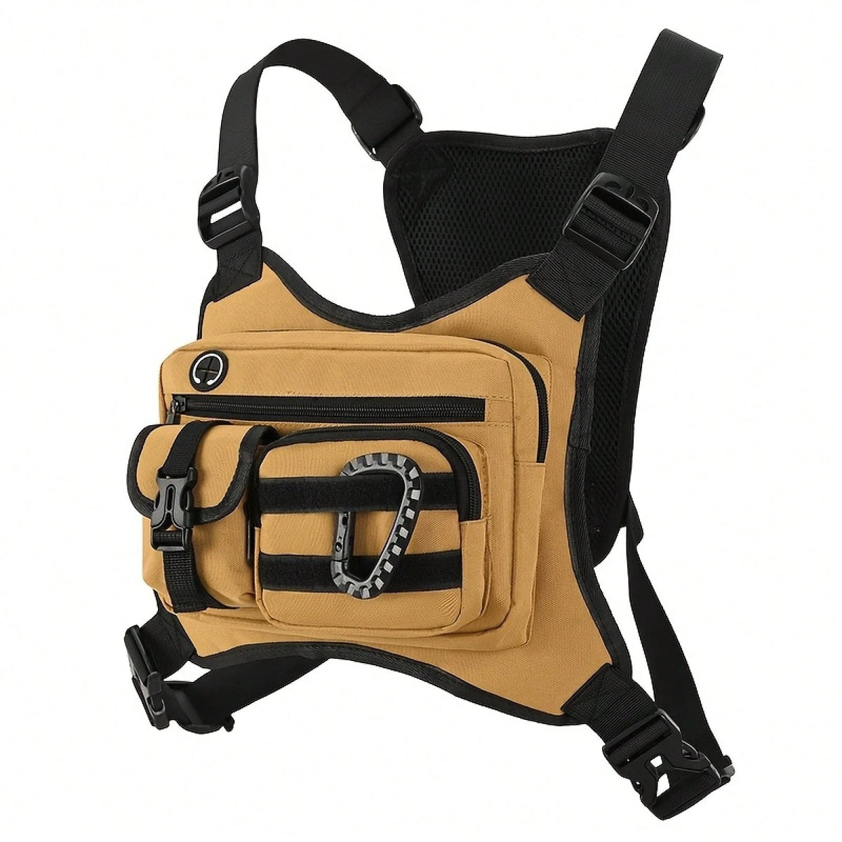 Black Tactical Chest Bag, Suitable For Both Men And Women- Adjustable Shoulder Strap, Multiple Pockets, Durable Zipper Storage, Suitable For Running