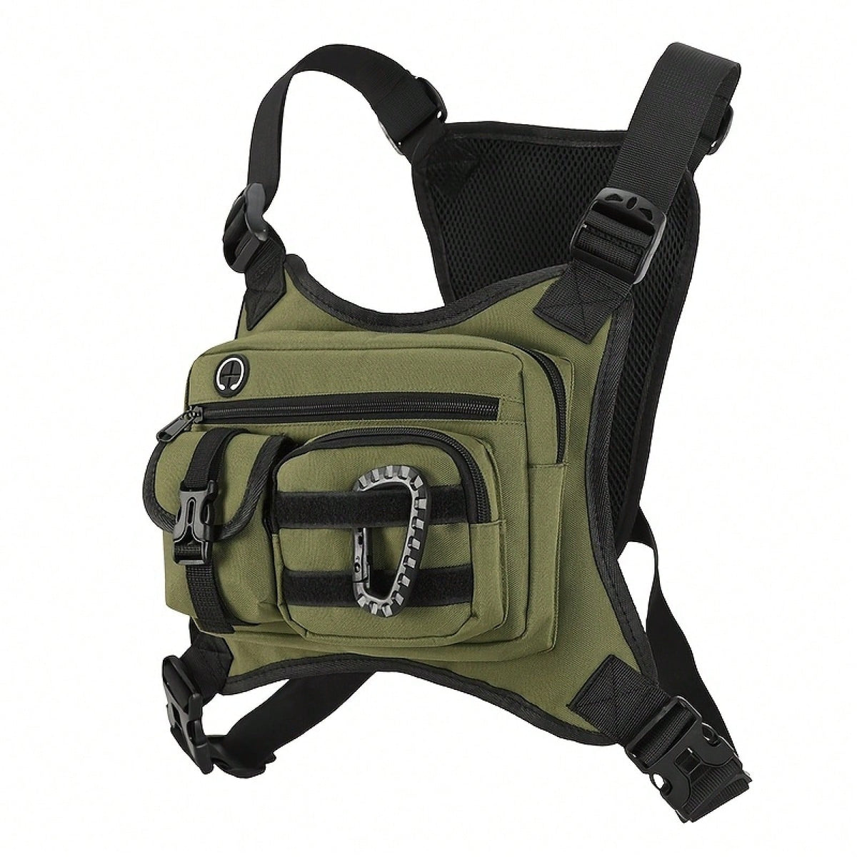 Black Tactical Chest Bag, Suitable For Both Men And Women- Adjustable Shoulder Strap, Multiple Pockets, Durable Zipper Storage, Suitable For Running