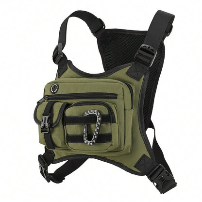 Black Tactical Chest Bag, Suitable For Both Men And Women- Adjustable Shoulder Strap, Multiple Pockets, Durable Zipper Storage, Suitable For Running