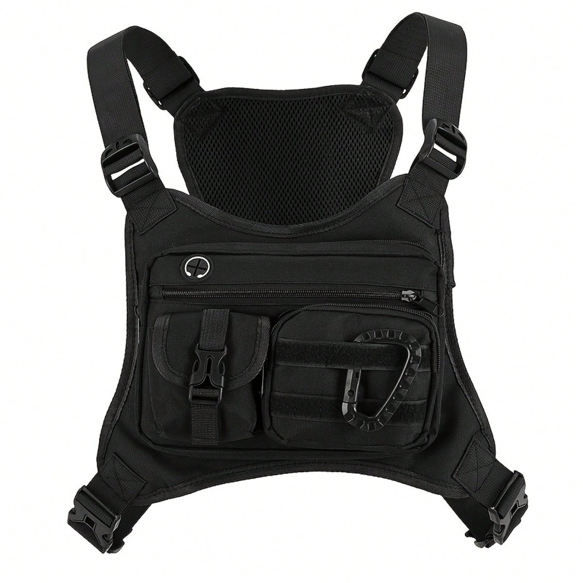 Black Tactical Chest Bag, Suitable For Both Men And Women- Adjustable Shoulder Strap, Multiple Pockets, Durable Zipper Storage, Suitable For Running
