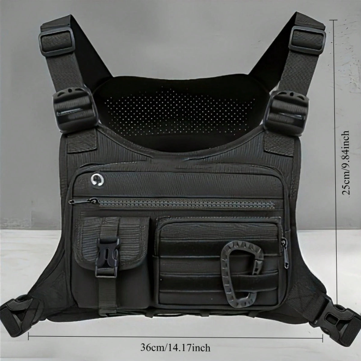 Black Tactical Chest Bag, Suitable For Both Men And Women- Adjustable Shoulder Strap, Multiple Pockets, Durable Zipper Storage, Suitable For Running