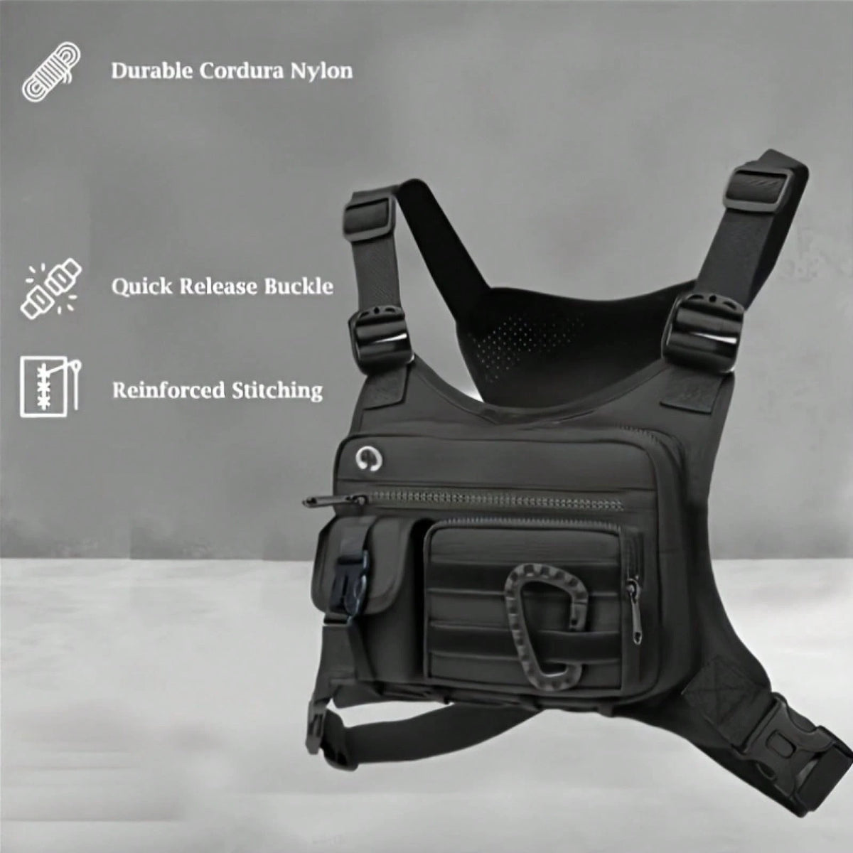 Black Tactical Chest Bag, Suitable For Both Men And Women- Adjustable Shoulder Strap, Multiple Pockets, Durable Zipper Storage, Suitable For Running