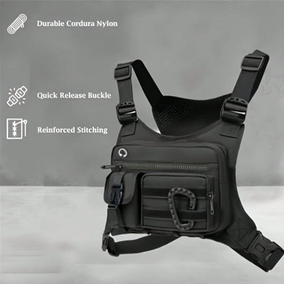 Black Tactical Chest Bag, Suitable For Both Men And Women- Adjustable Shoulder Strap, Multiple Pockets, Durable Zipper Storage, Suitable For Running