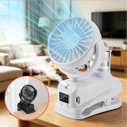 Black/White Portable Fan,Clip On Stroller Mist Humidifier Mini Fan,USB Rechargeable,360° Rotatable Digital Display Fan For Car Office Camping Baby Use