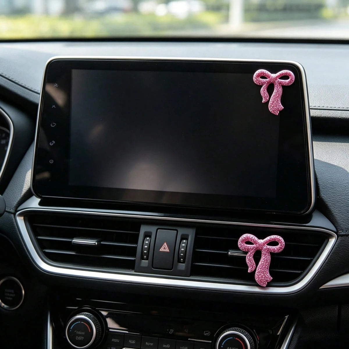 Bling Bowknot Car Decor Pendant, Pink & White Color Options, Rearview Mirror/ Center Console Delicate Accessory, Universal Fit
