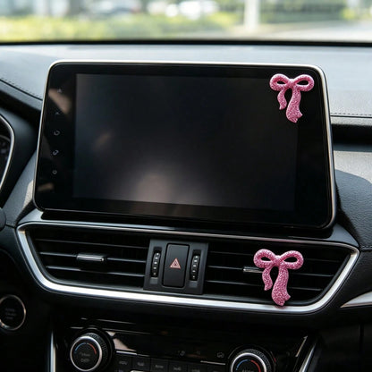 Bling Bowknot Car Decor Pendant, Pink & White Color Options, Rearview Mirror/ Center Console Delicate Accessory, Universal Fit