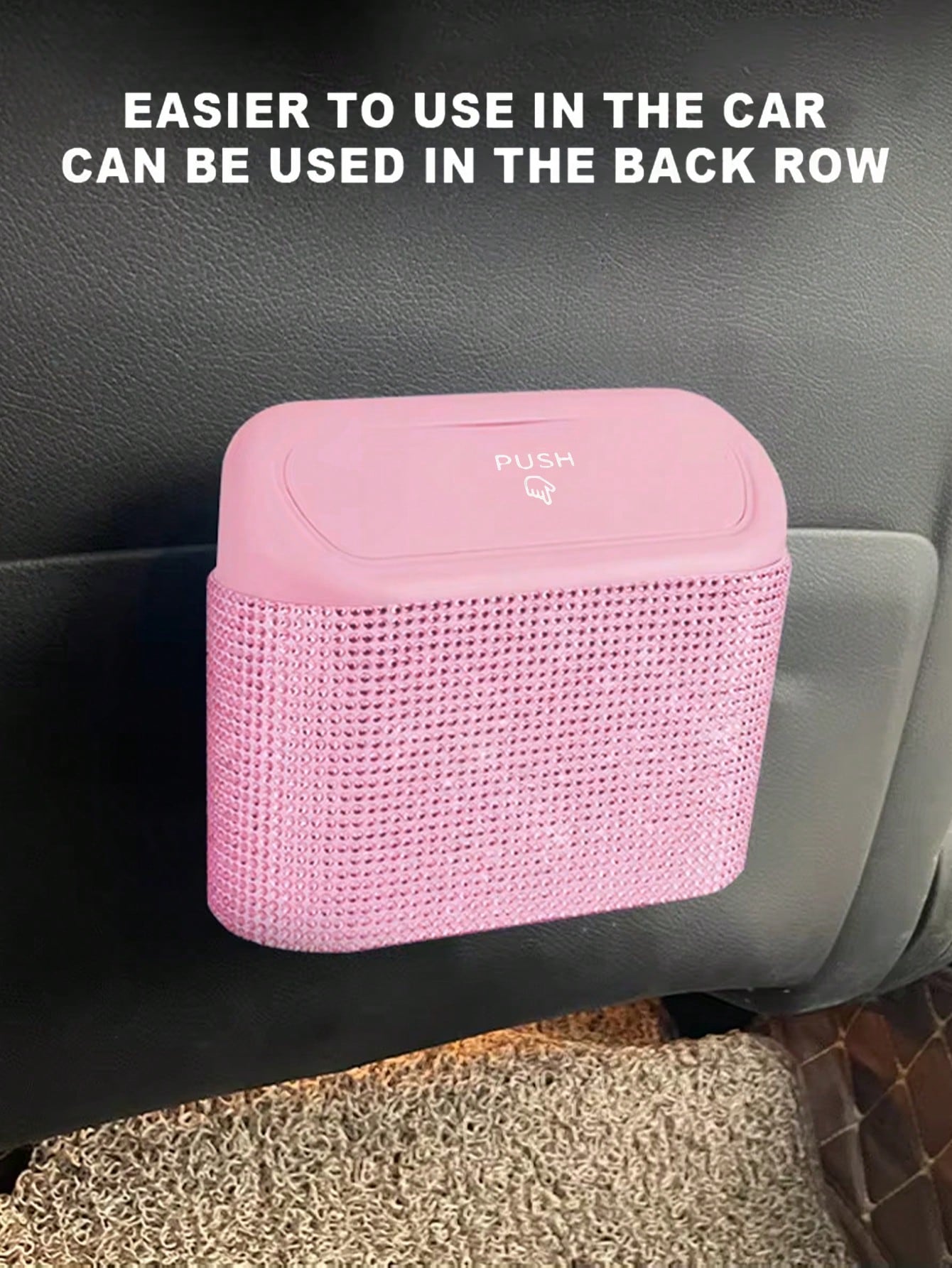 Bling Pink Car Trash Can With Lid Small Auto Door Side Hanging Garbage Bin With 6 Rolls Of Trash Bags Shiny Pink Car Garbage Container Sparkling Crystal Vehicle Dustbin For Car Front Back Seat,Home, O