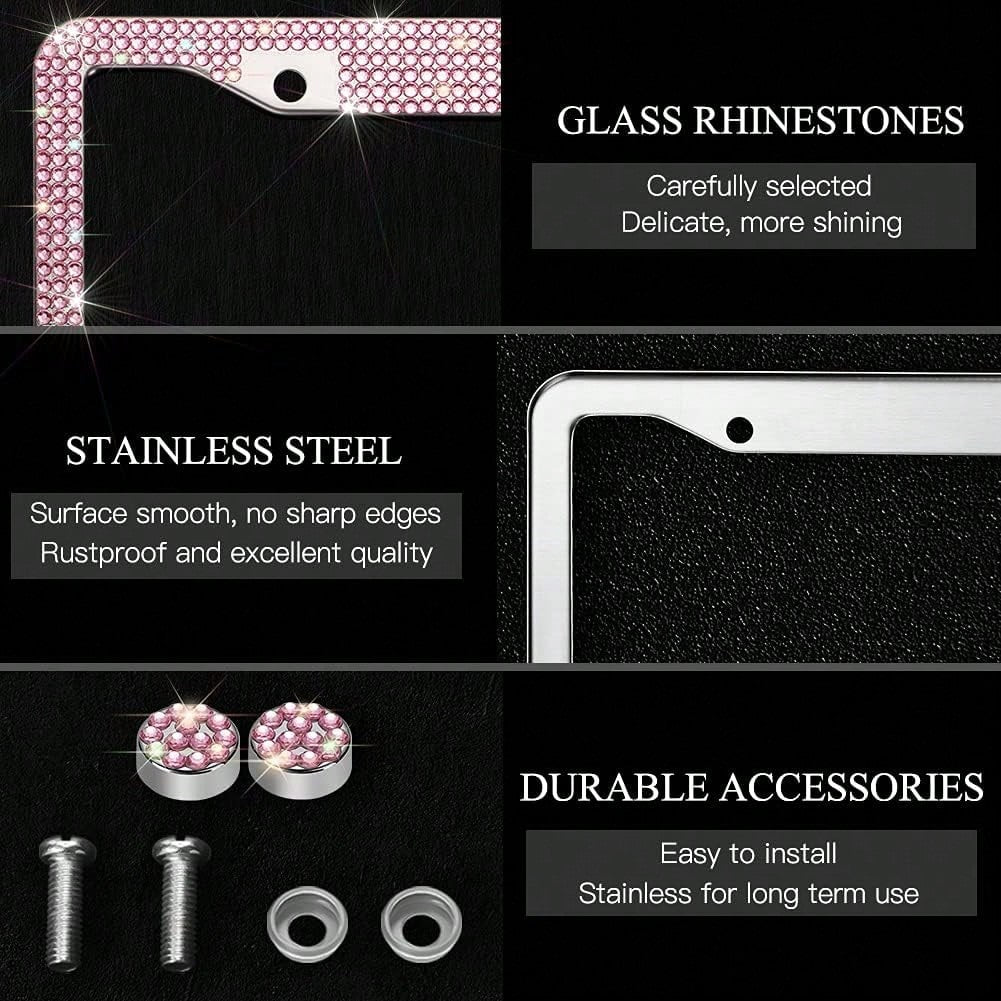 Bling Rhinestone Bowknot Car License Plate Frame, Crystal SUV License Plate Covers, Stainless Steel License Plate Holders