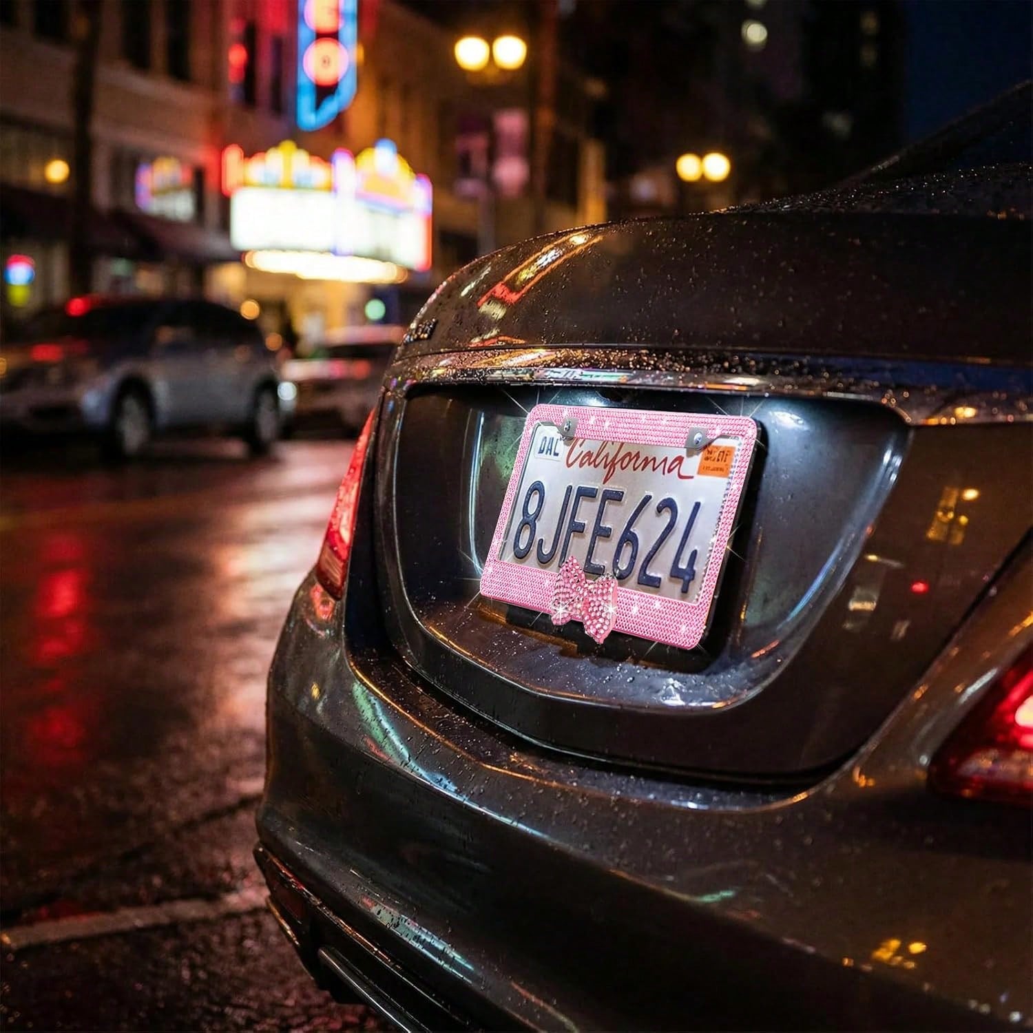 Bling Rhinestone Bowknot Car License Plate Frame, Crystal SUV License Plate Covers, Stainless Steel License Plate Holders