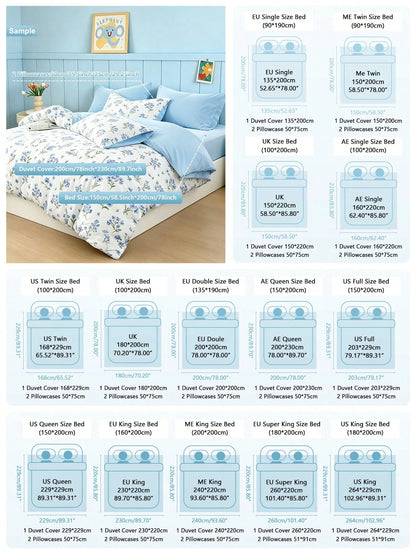 Blissful 3pcs Blue Floral Duvet Cover Set, Fresh And Comfortable Bedding, 1 Duvet Cover + 2 Pillowcases, Made Of Skin-Friendly 100% Polyester Fabric, No Filling In Duvet Cover And Pillowcases, Suitabl