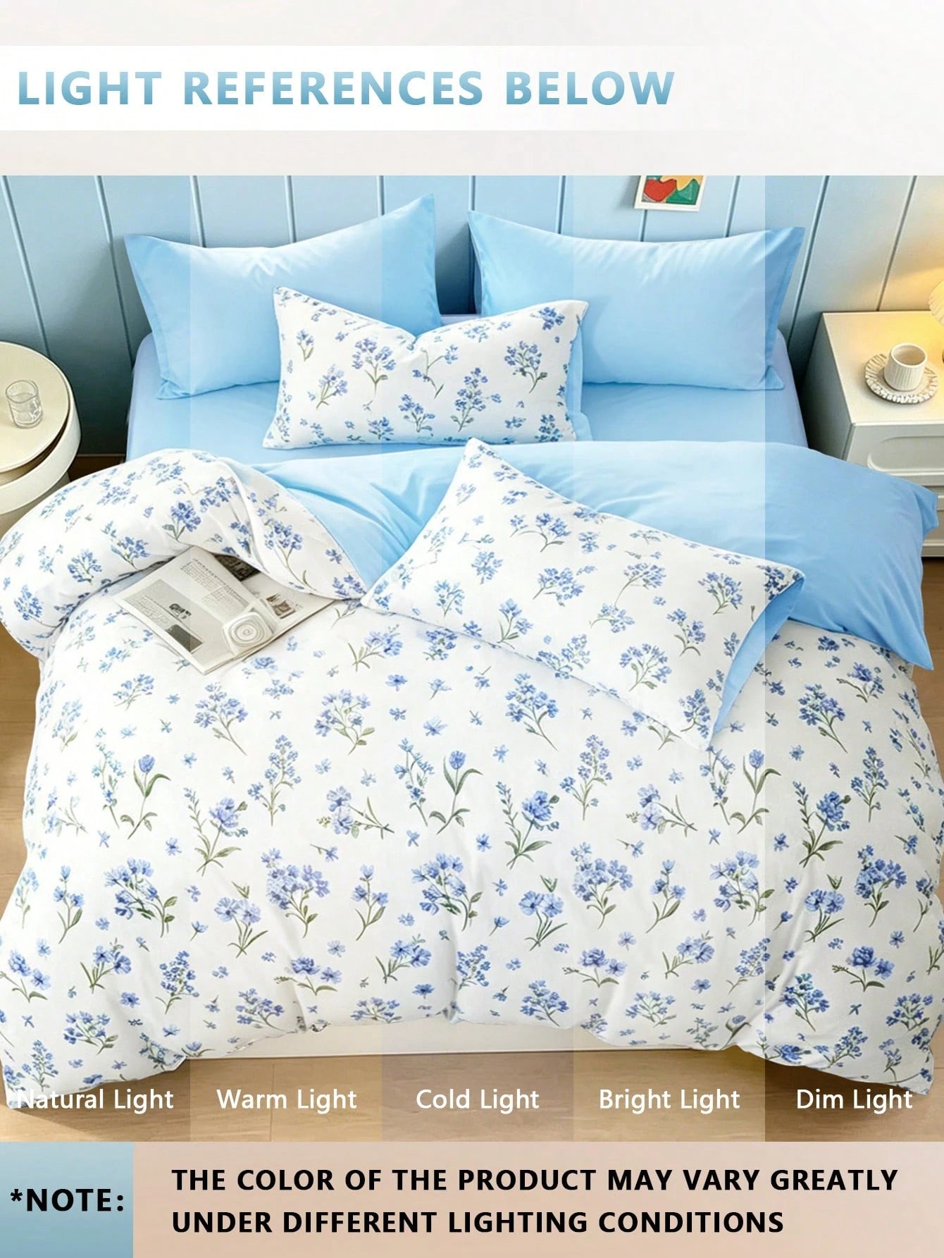 Blissful 3pcs Blue Floral Duvet Cover Set, Fresh And Comfortable Bedding, 1 Duvet Cover + 2 Pillowcases, Made Of Skin-Friendly 100% Polyester Fabric, No Filling In Duvet Cover And Pillowcases, Suitabl