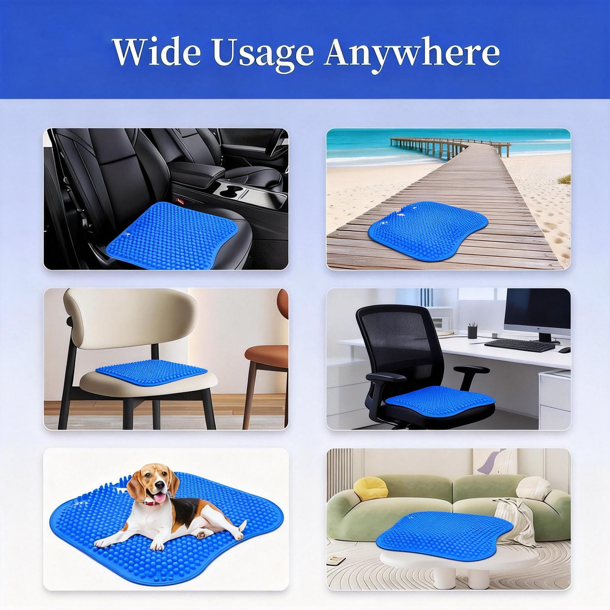 Blue Double-Layer Thick Gel Seat Cushion, Column-Shaped Breathable Anti-Slip Cover, Pressure Dispersion Design, Suitable For Office And Car Wheelchair Elastic Furniture Protection Cover
