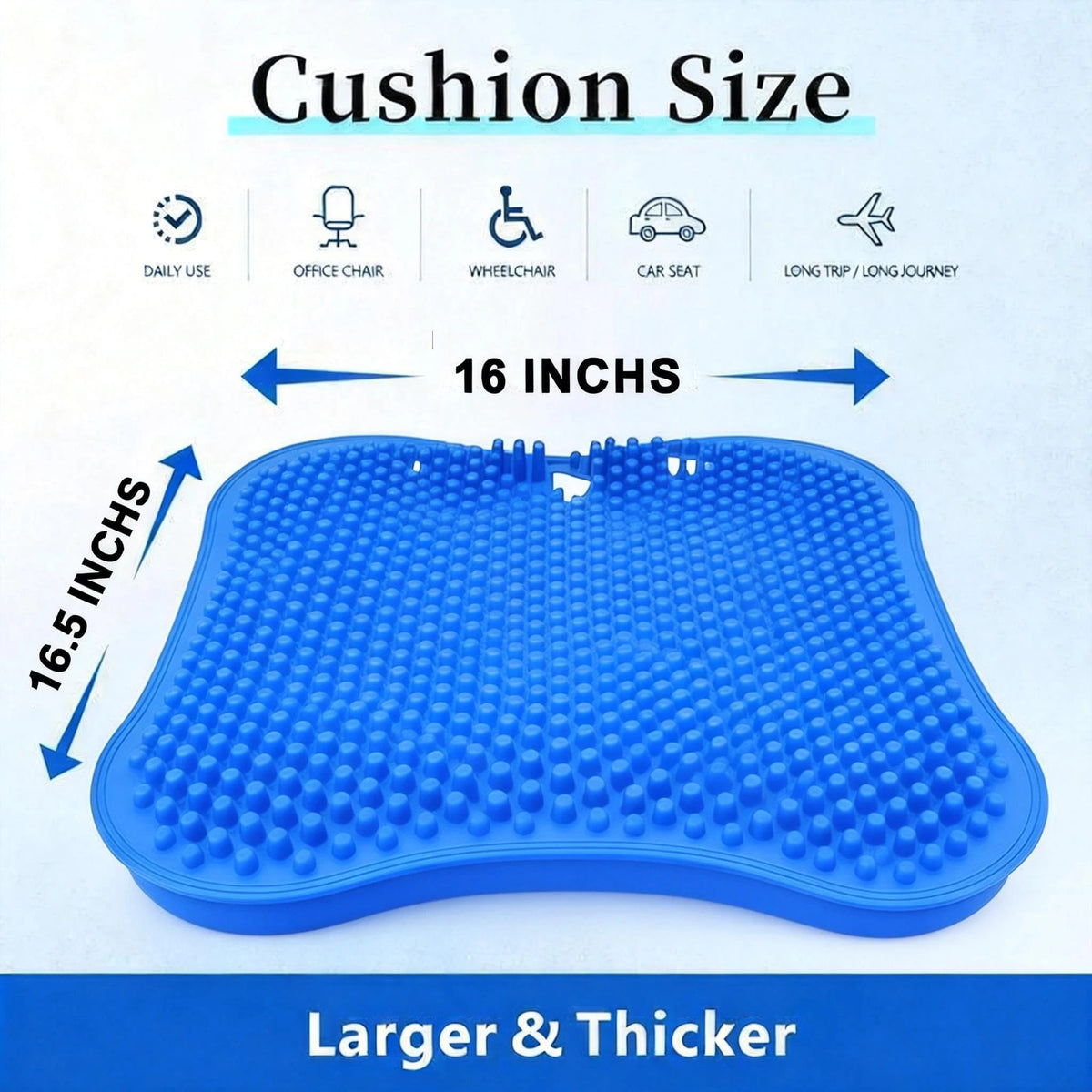Blue Double-Layer Thick Gel Seat Cushion, Column-Shaped Breathable Anti-Slip Cover, Pressure Dispersion Design, Suitable For Office And Car Wheelchair Elastic Furniture Protection Cover