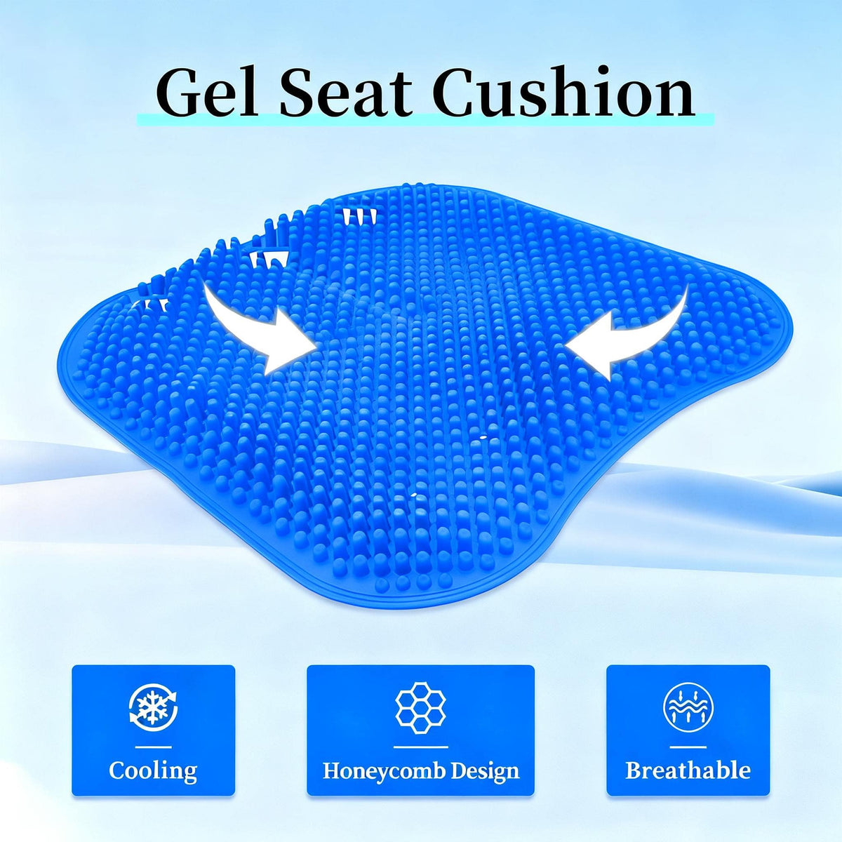 Blue Double-Layer Thick Gel Seat Cushion, Column-Shaped Breathable Anti-Slip Cover, Pressure Dispersion Design, Suitable For Office And Car Wheelchair Elastic Furniture Protection Cover