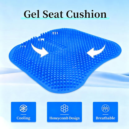 Blue Double-Layer Thick Gel Seat Cushion, Column-Shaped Breathable Anti-Slip Cover, Pressure Dispersion Design, Suitable For Office And Car Wheelchair Elastic Furniture Protection Cover