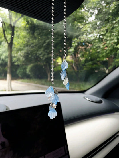 Blue Gradient Faux Shell Petal Car Hanging Ornament, Creative Car Interior Rearview Mirror Decorative Pendant, Car Decoration