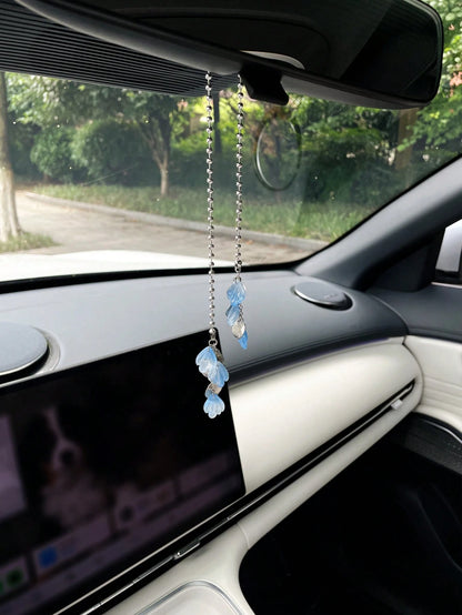Blue Gradient Faux Shell Petal Car Hanging Ornament, Creative Car Interior Rearview Mirror Decorative Pendant, Car Decoration