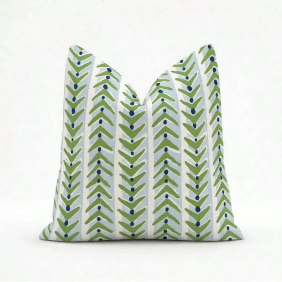 Blue Green Geometric Pillow Cover- Coastal Designer Throw Pillow Cover,Simple Vertical Stripe Square Decor Pillow Cover