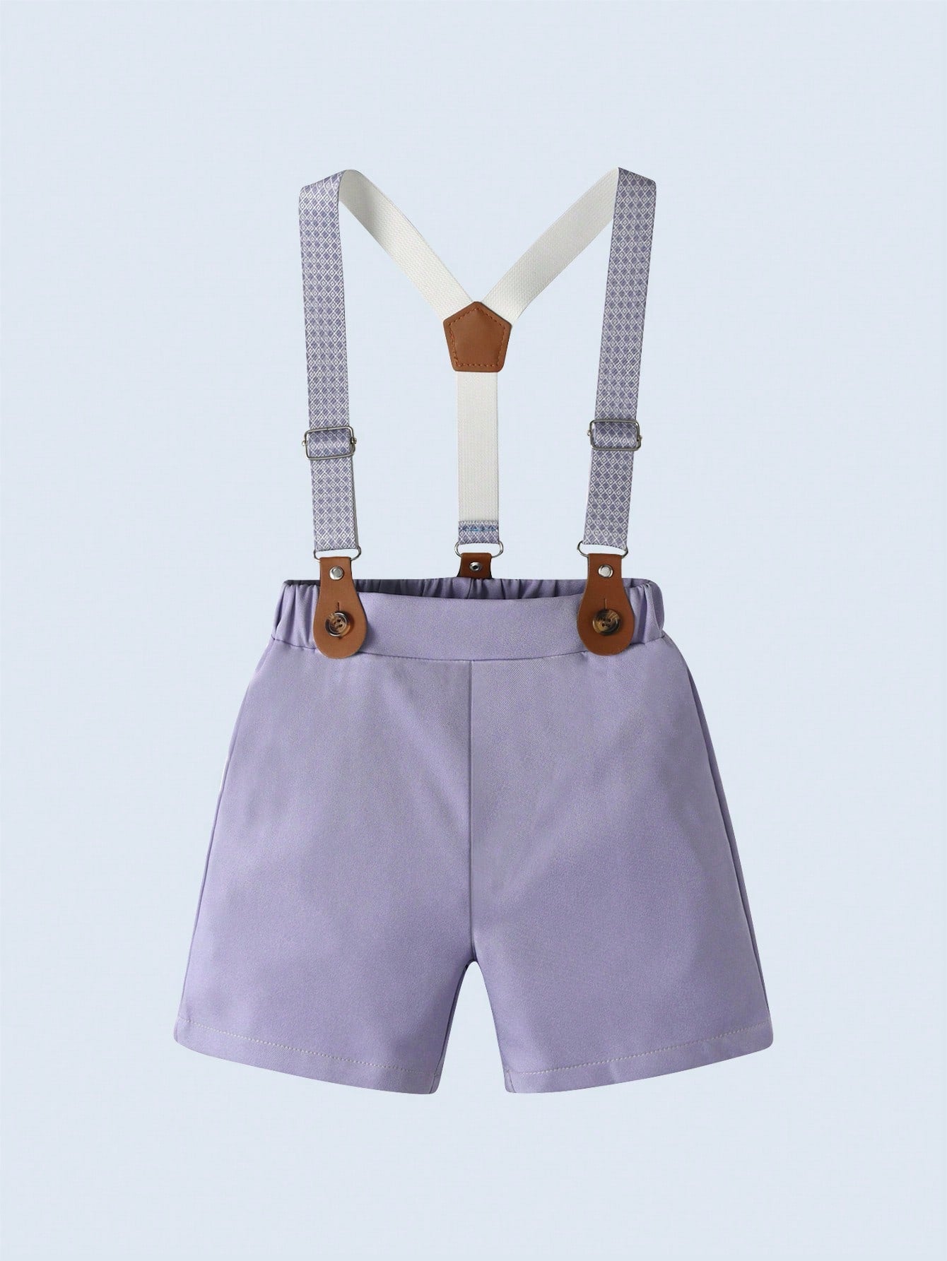 BOARNSEORL 2pcs Baby Boys Gentleman Outfit, Shirt With Bow Tie And Purple Suspender Pants, Fashionable & Cute For Birthday Party, Wedding, Christening