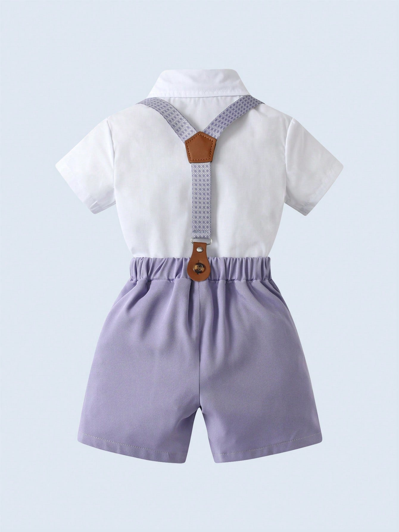 BOARNSEORL 2pcs Baby Boys Gentleman Outfit, Shirt With Bow Tie And Purple Suspender Pants, Fashionable & Cute For Birthday Party, Wedding, Christening