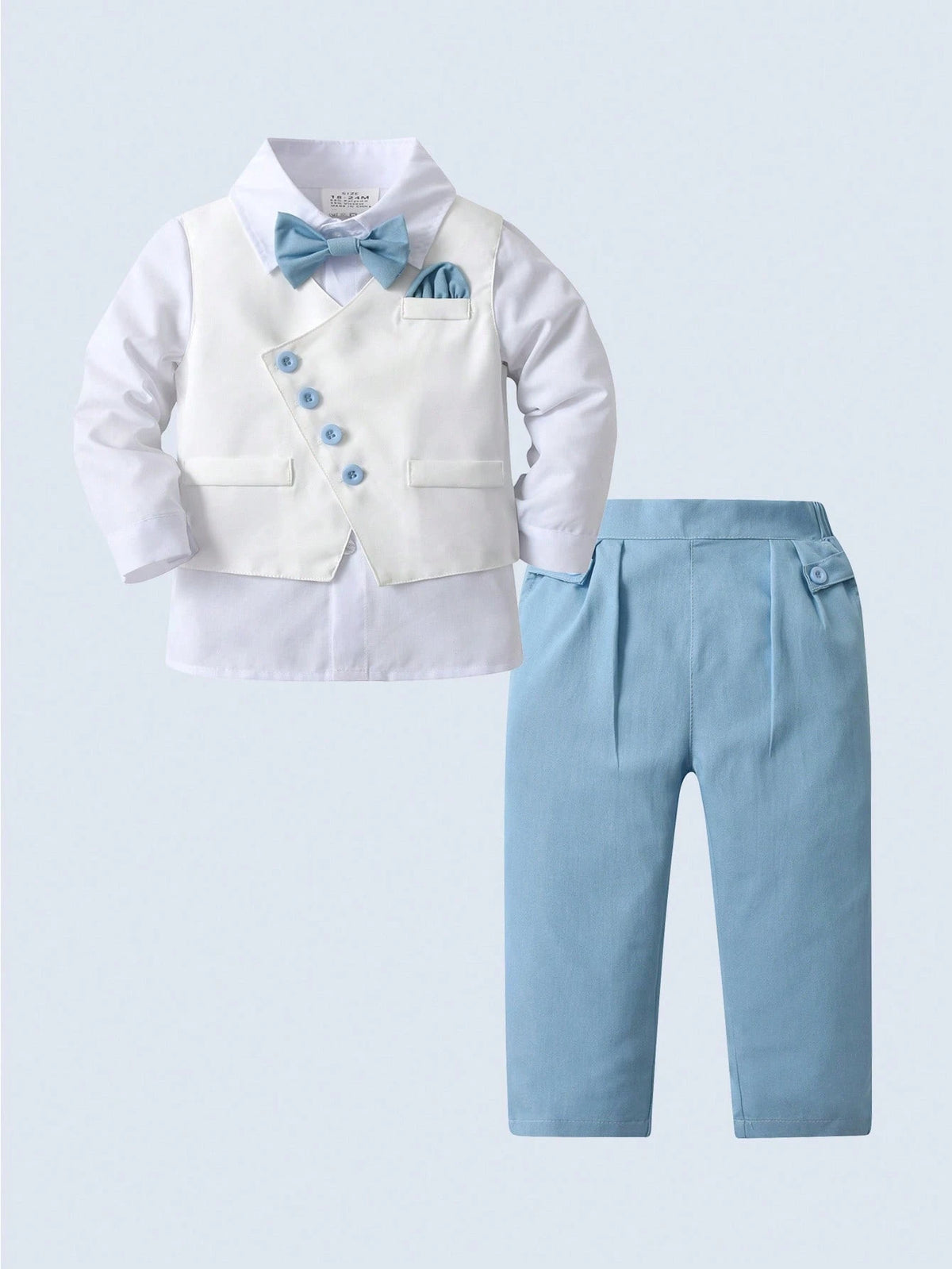 BOARNSEORL 3pcs Baby Boys Gentleman Outfit Set- White Shirt With Bowknot, Vest And Pants, Fashionable And Stylish For Birthday Party, Wedding, Christening, Anniversary