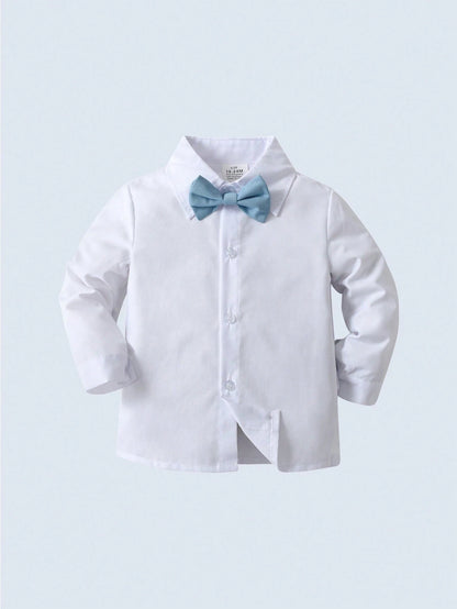 BOARNSEORL 3pcs Baby Boys Gentleman Outfit Set- White Shirt With Bowknot, Vest And Pants, Fashionable And Stylish For Birthday Party, Wedding, Christening, Anniversary