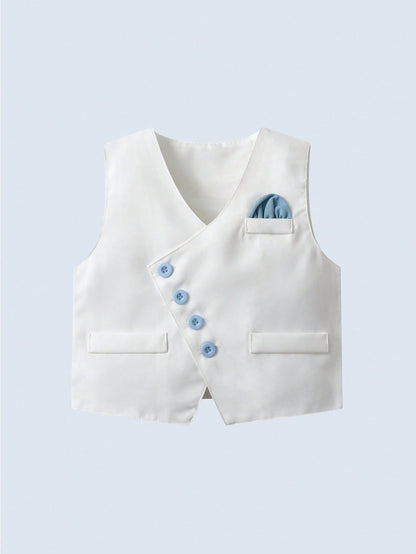 BOARNSEORL 3pcs Baby Boys Gentleman Outfit Set- White Shirt With Bowknot, Vest And Pants, Fashionable And Stylish For Birthday Party, Wedding, Christening, Anniversary
