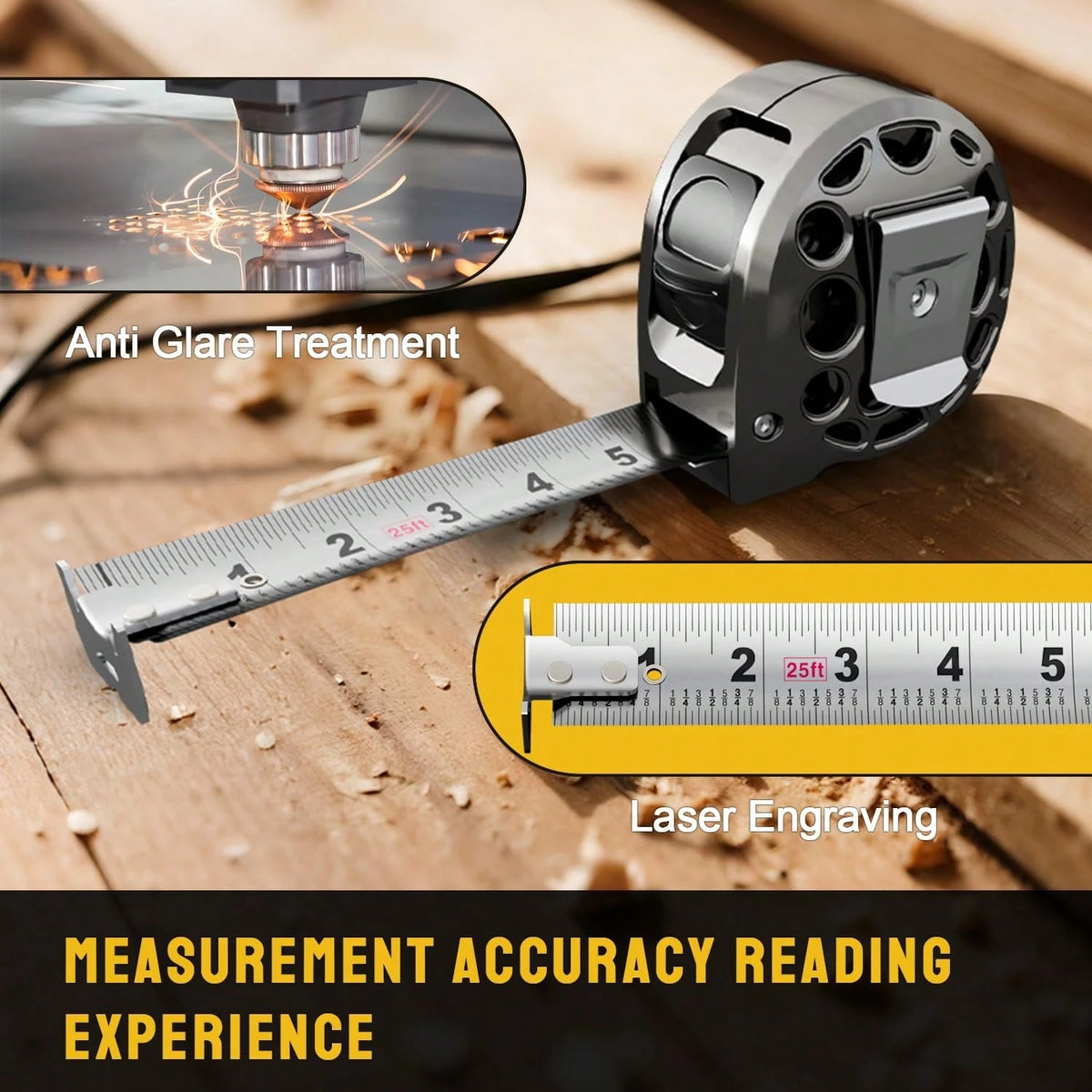 BOBOMAO 25FT Stainless Steel Retractable Tape Measure Washable And Anti-Fall Measure Ruler, High-Definition Scale (Inch) Manual Lock Measuring Tape
