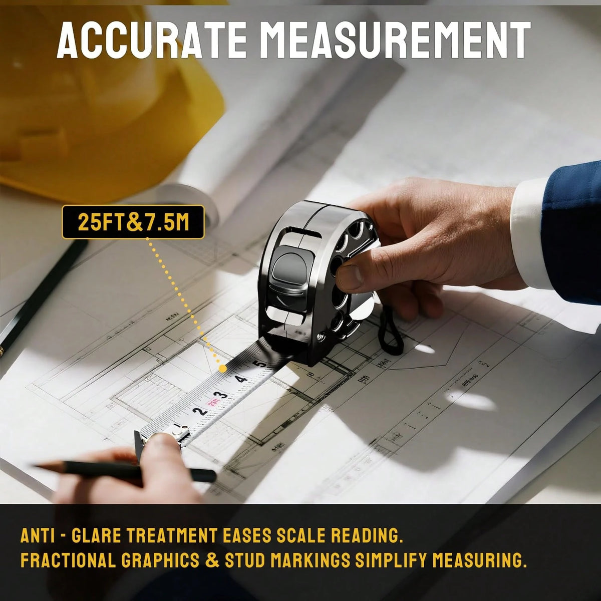 BOBOMAO 25FT Stainless Steel Retractable Tape Measure Washable And Anti-Fall Measure Ruler, High-Definition Scale (Inch) Manual Lock Measuring Tape