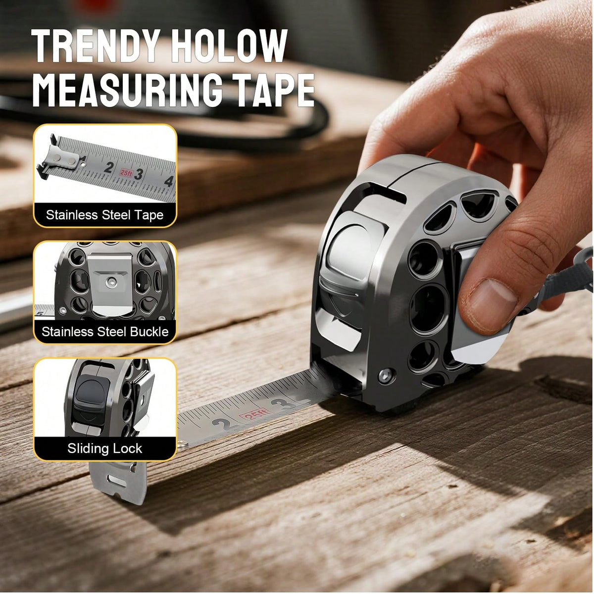 BOBOMAO 25FT Stainless Steel Retractable Tape Measure Washable And Anti-Fall Measure Ruler, High-Definition Scale (Inch) Manual Lock Measuring Tape